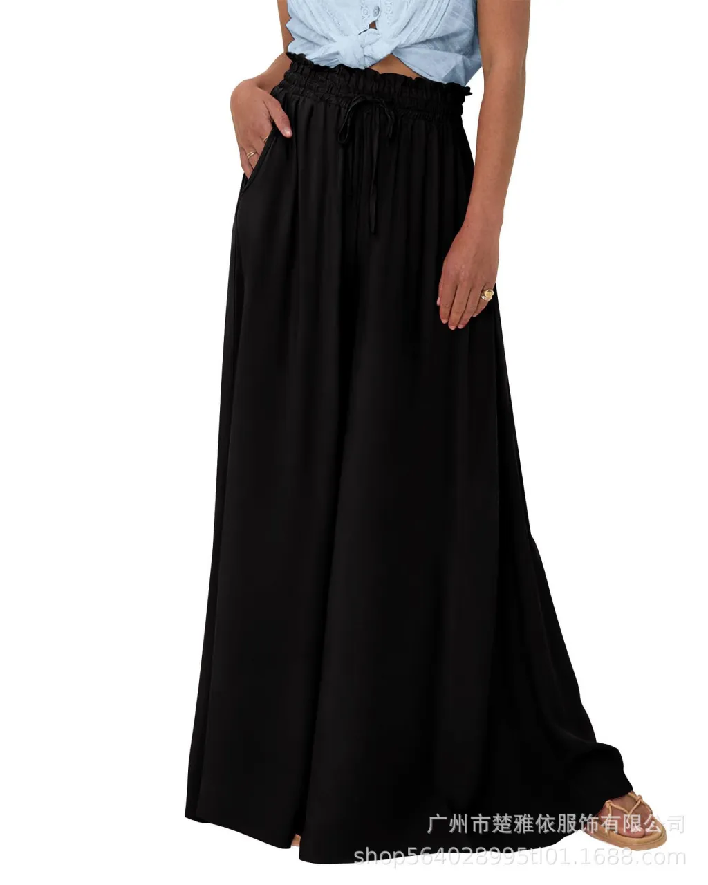 Women's High Waist Wide Leg Pants Casual Pants - Black