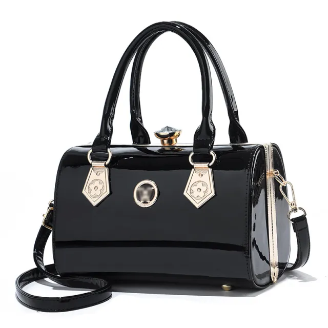 New Fashion Bright Leather Portable Large Capacity Women's One Shoulder Crossbody Bag Black - Shop at LoveMi