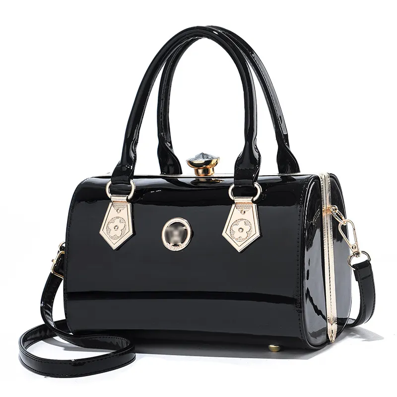 New Fashion Bright Leather Portable Large Capacity Women's One Shoulder Crossbody Bag - Black