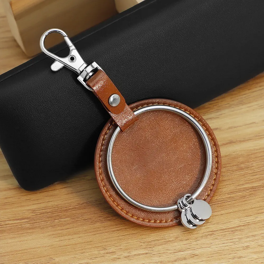 European And American Round Leather Keychain Pendant