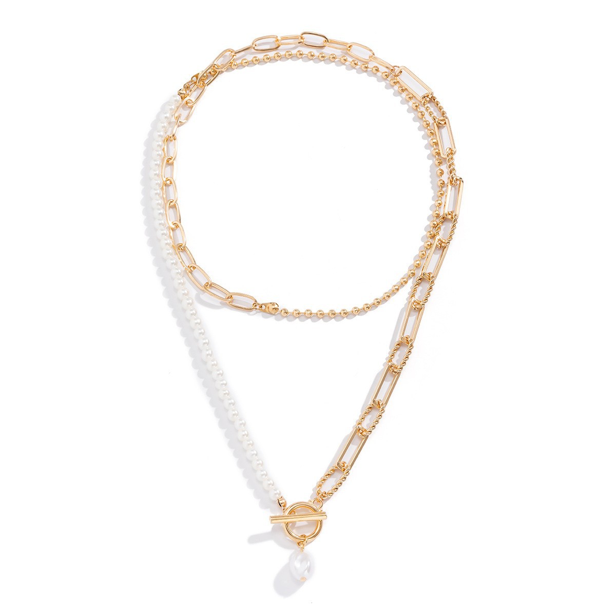 Fashion Long Round Beads Chain Twin Necklace Retro Style