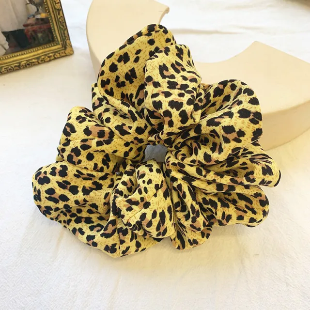 Women's Retro Minority Floral Hair Rope Leopard Print Yellow - Shop at LoveMi
