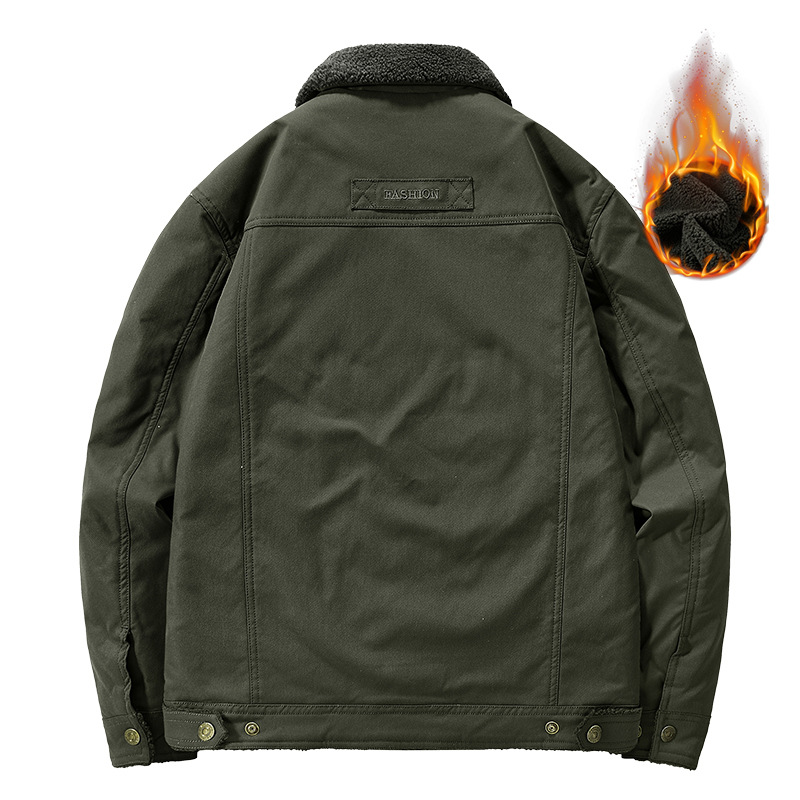 Washed Jacket For Men Fleece-lined And Thickened Lambswool Casual Style