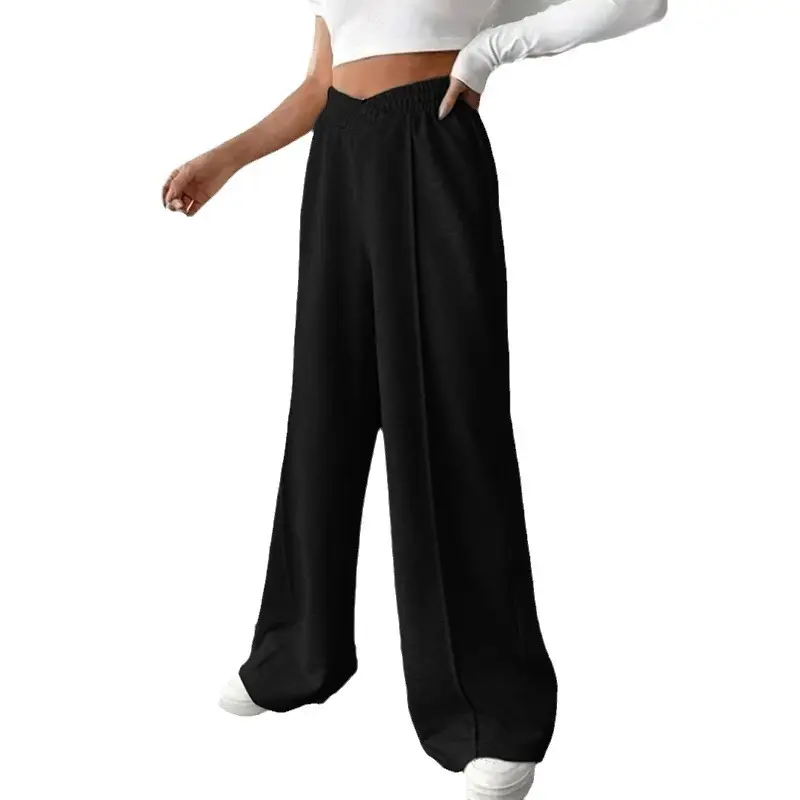 High Waist Pure Color Wide-leg Casual Pants Women