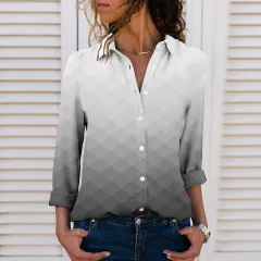 Women's 3D Digital Printing Gradient Color Polo Collar Top Youth Simplicity Casual Ladies Shirt - 1 Color-M - View 1