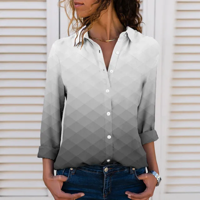 Women's 3D Digital Printing Gradient Color Polo Collar Top Youth Simplicity Casual Ladies Shirt 1 Color M - Shop at LoveMi