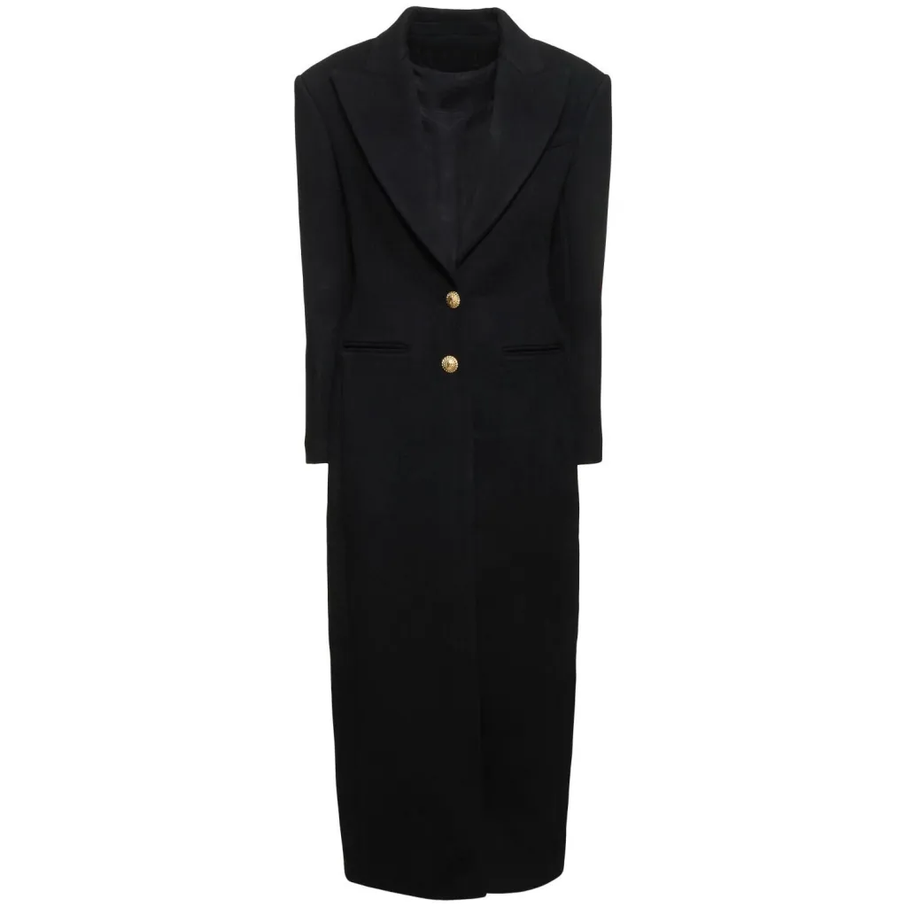 Elegant And Capable Slim-fit Single-row Two-button Women's Extended Coat - Black