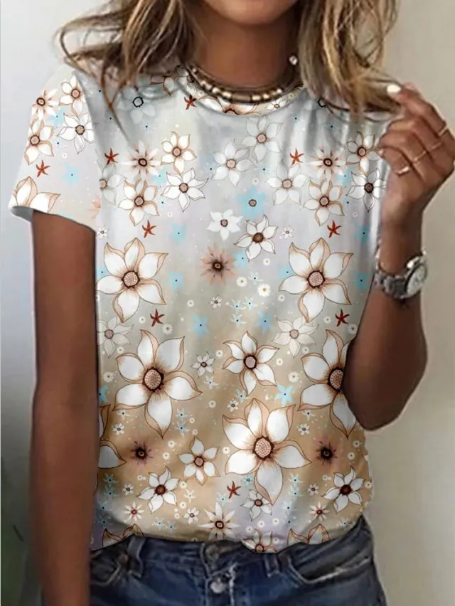 European And American Leisure Digital Printing Short Sleeve Large Size Top T shirt 2 Style Xl - Shop at LoveMi