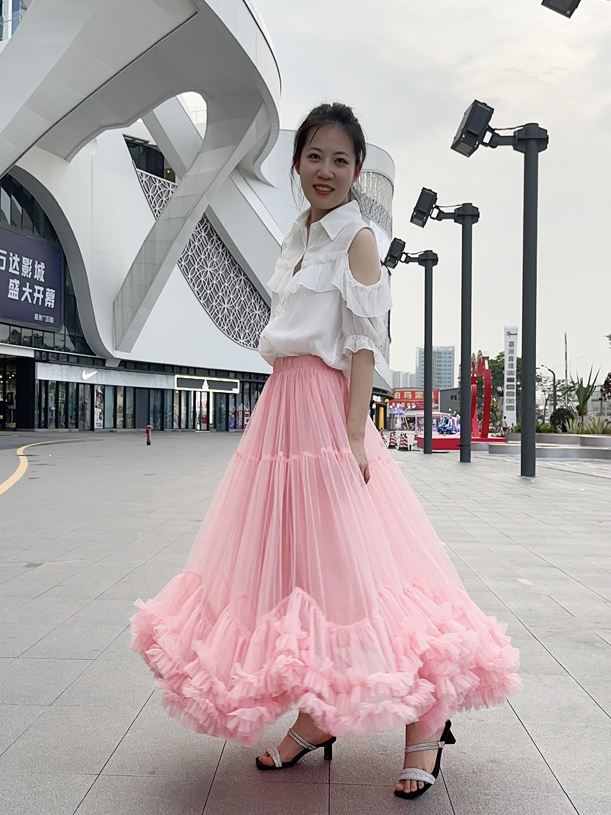 Lace A- Line Bubble Large Hem Fashion Mesh Skirt