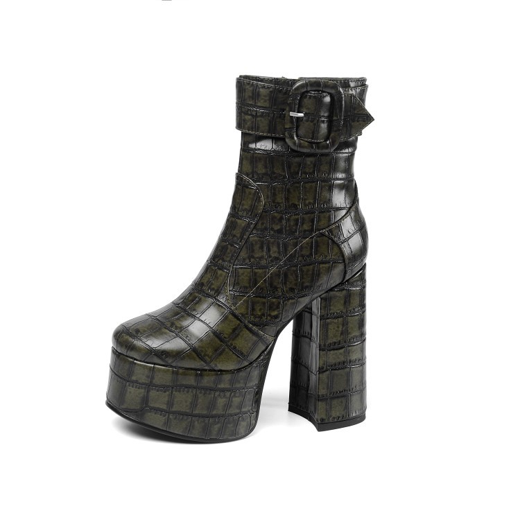 Chunky Heel High Heel Platform Short Boots Side Zipper Martin Boots Women's Large Size 40-43 Size Chengdu Belt Buckle