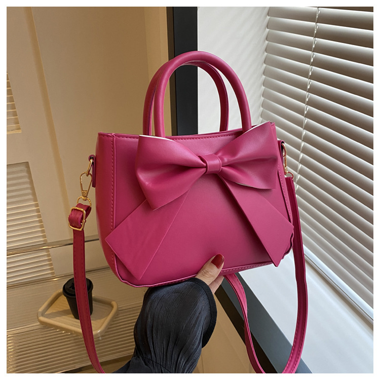 Fashionable Retro Bow-Trimmed Small Square Handbag Crossbody Or Shoulder Style