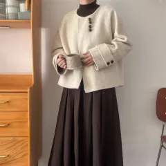 Autumn And Winter New Design Sense Creamy-white Short Woolen Coat Women - Beige White - View 1