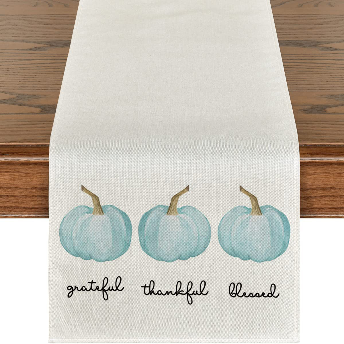 Thanksgiving Pumpkin Printed Linen Table Runner (1