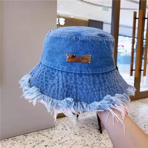 Jean Fisherman Hat Women's Spring And Summer Thin Washed Old Frayed Edge Bucket Hat Outdoor Blue - Shop at LoveMi