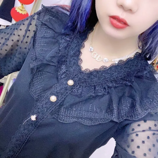 Lace collared Blouse Chiffon Lace Loose Bottoming Slimming Shirt Black - Shop at LoveMi