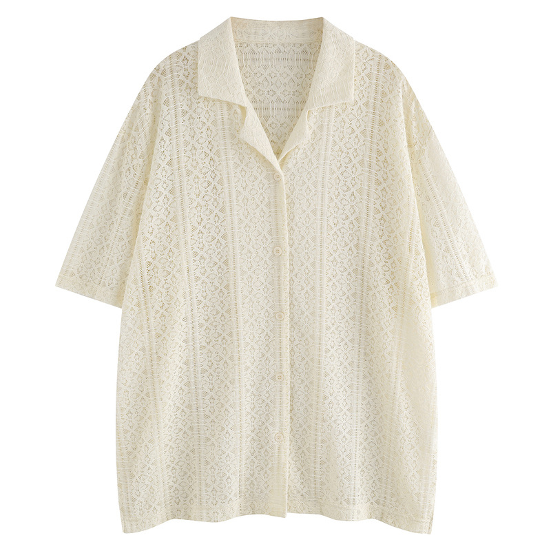 Thin Casual Vacation Breathable Knitted Lace Short Sleeve