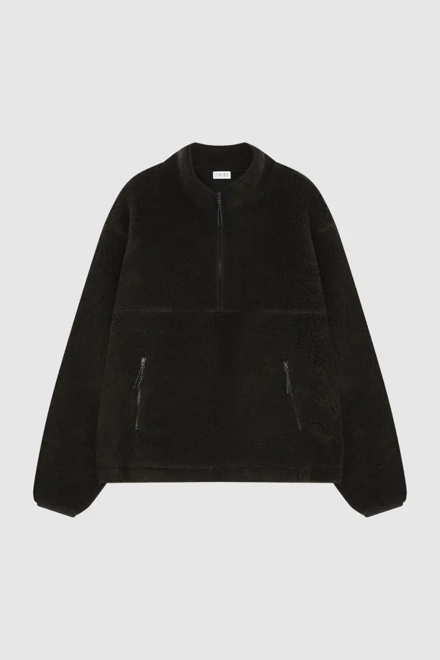 Wool Polar Fleece Casual Stand Collar Turtleneck Sweater Brown - Shop at LoveMi