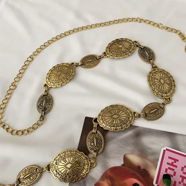 Retro Multi element Ethnic Style Carved Chain Niche Modified Waist Gold - Shop at LoveMi