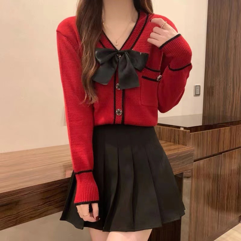 Bow Classic Style Knitted Cardigan Design Sense Niche Sweater