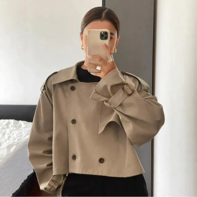 Classic Retro Short Trench Coat Ladies Khaki - Shop at LoveMi