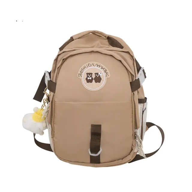 Junior High School Student Bear Schoolbag Good looking Korean Female Travel Backpack Khaki - Shop at LoveMi