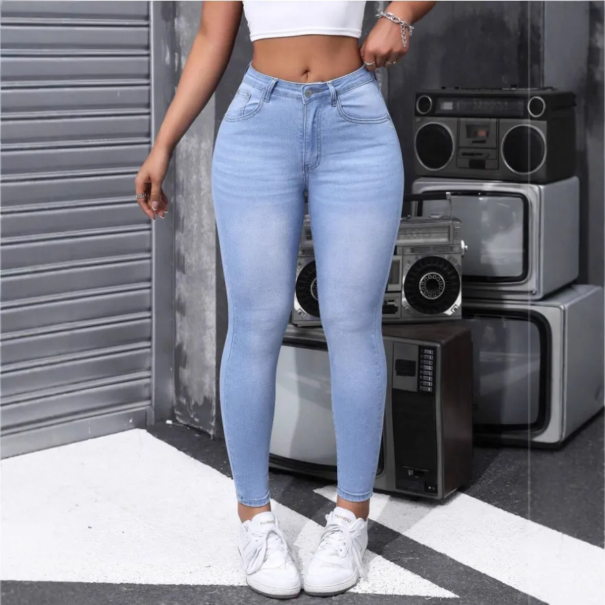 Women's European And American Women's Clothing Tight Denim Skinny Pants - Light Blue