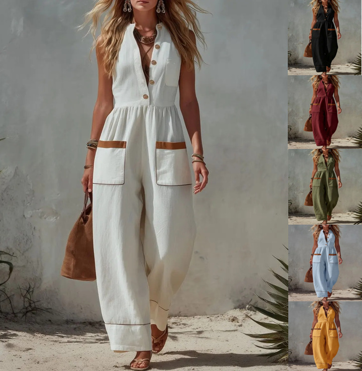 Women's wide-leg jumpsuit styled for casual and formal occasions