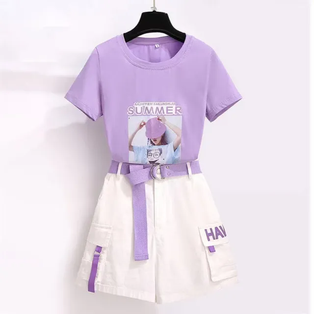 Women's New Graceful And Fashionable Shorts Two piece Casual Purple - Shop at LoveMi