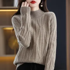 Pure Wool Autumn And Winter Women's Short Half Turtleneck Solid Color Sweater - Raw Velvet Camel - View 1