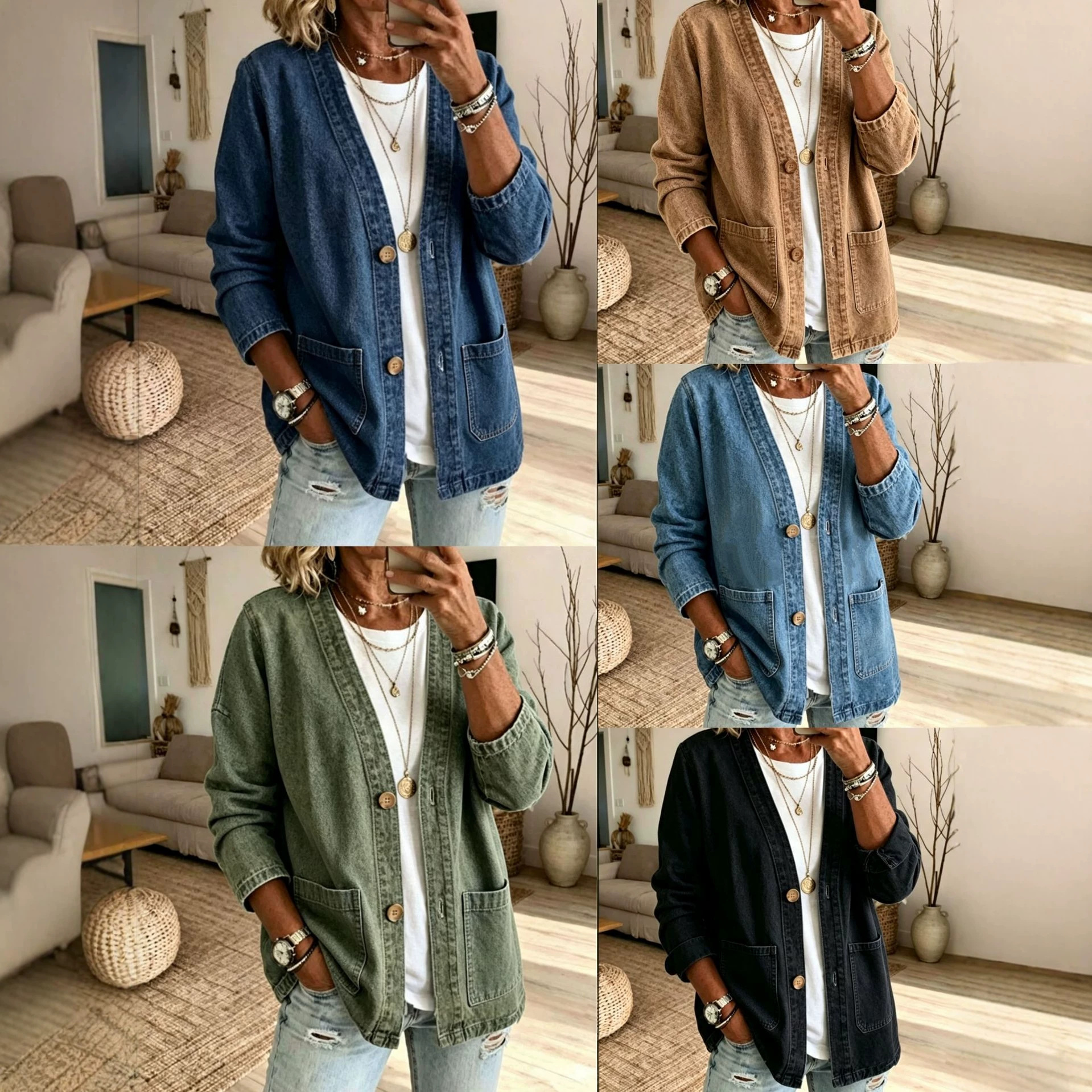 Cardigan Denim Jacket Top Fashionable Long-sleeve Coat
