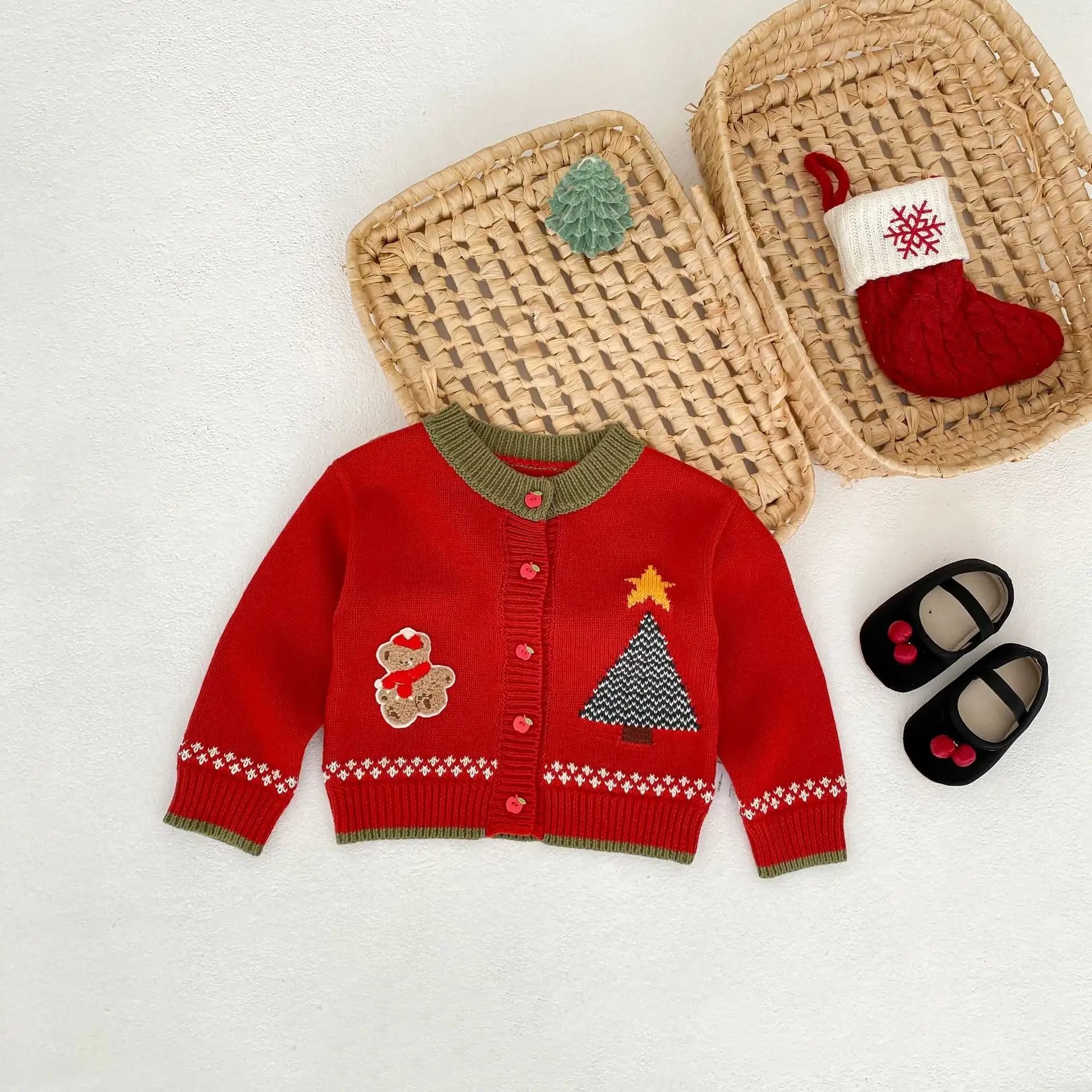 Children's Cardigan Christmas Clothes Baby Cotton Crew Neck Coat Top