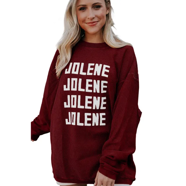 Hour Round Neck Letter Print Pullover Women's Sweater Base Red - Shop at LoveMi