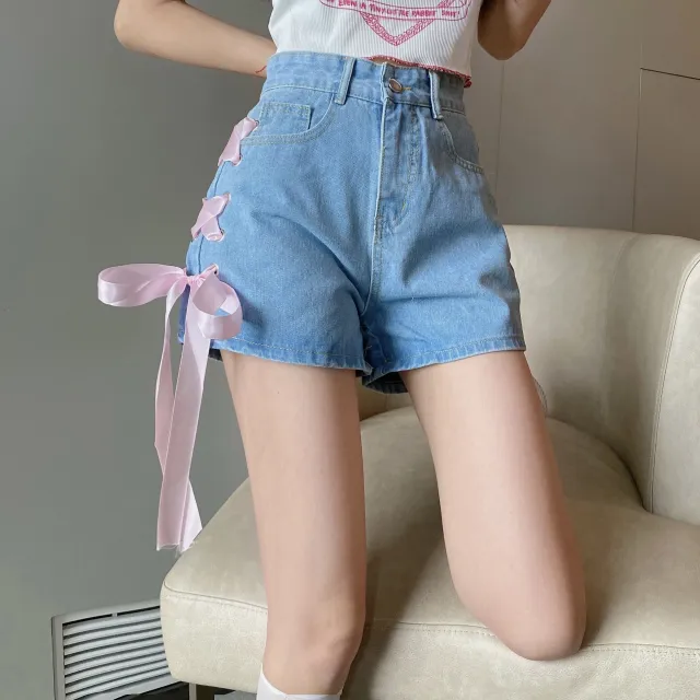 Girl's Lace up Jeans Summer Wide Leg Blue - Shop at LoveMi