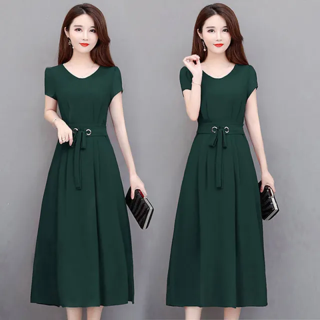 Plus Size Women's Half Sleeve Dress Loose Skirt 013 Green - Shop at LoveMi