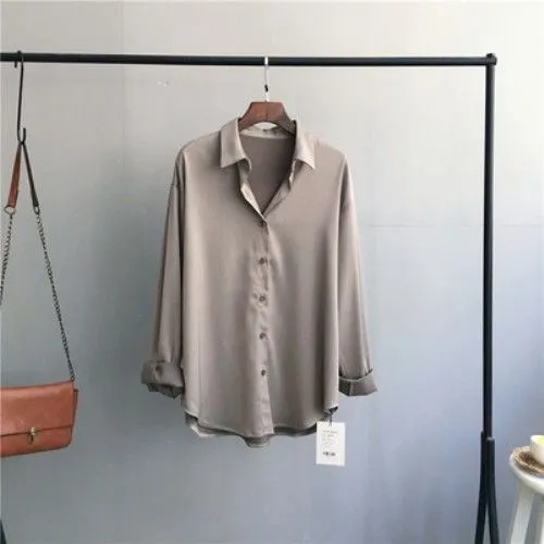 Women's Design Sense Vintage Long Sleeve Shirt Gray - Shop at LoveMi