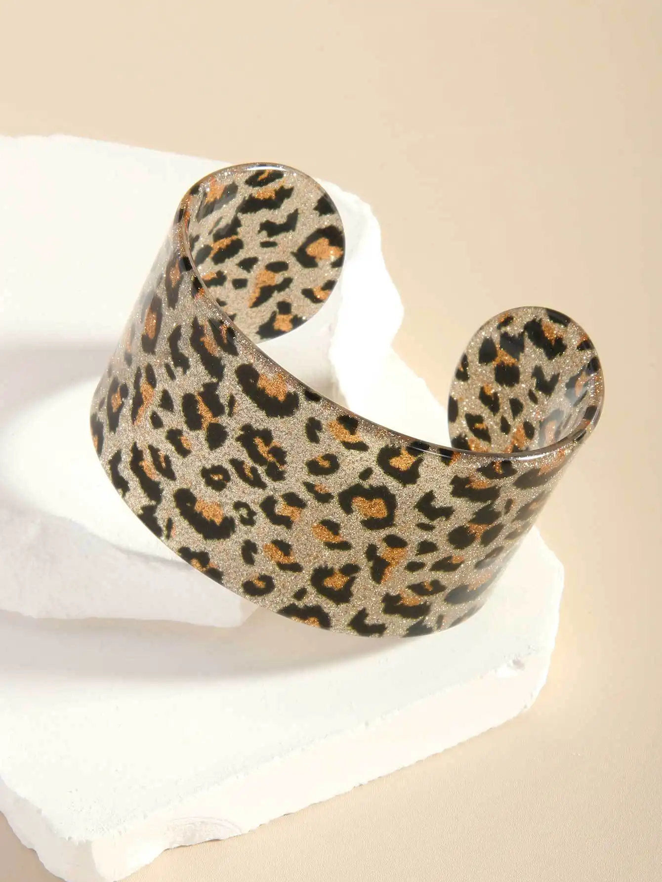 European And American Personalized Design Irregular Opening Glitter Leopard Print Resin Bracelet