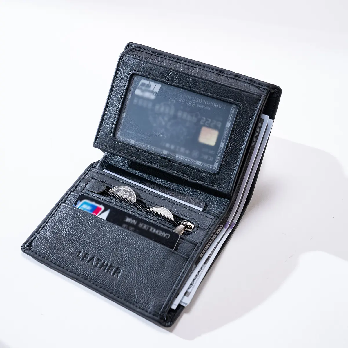 Mens Genuine Leather Wallet Full-Grain Cowhide RFID