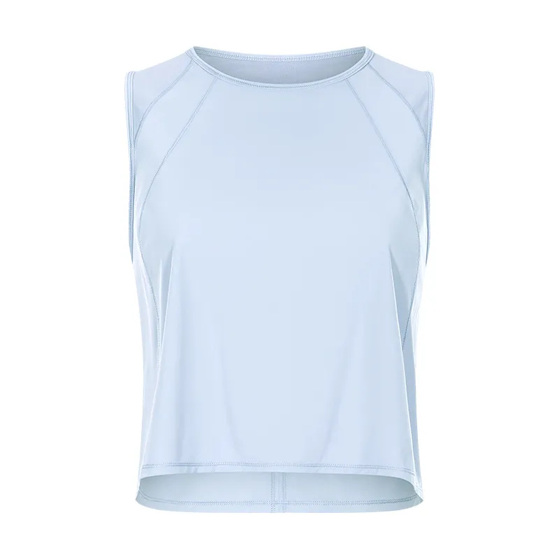 Sleeveless Vest Cropped Short Sexy Back Hollow-out Quick-drying Breathable Sports Casual Yoga Clothes - Light Blue