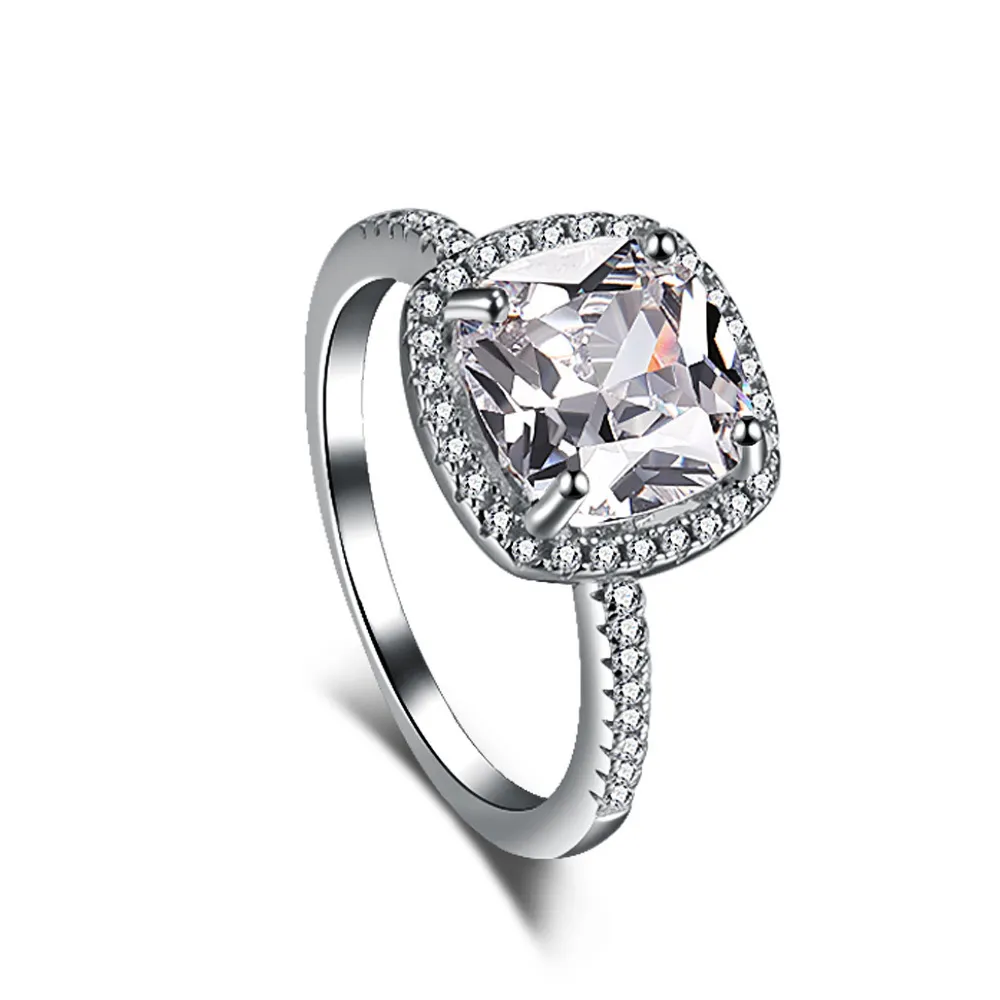 Sterling Silver Women's Light Luxury High-grade Fat Square Diamond Ladies Ring - Tl120010
