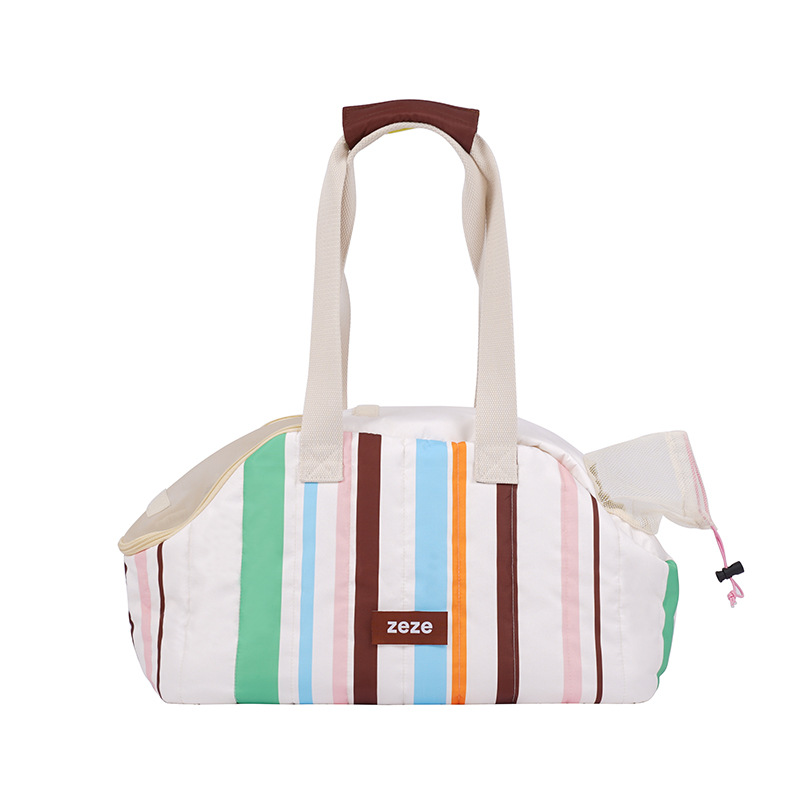 Cat Carrier Portable Travel Bag Cat Backpack With Contrasting Stripes - Cat Carrier Portable Travel Bag Cat Backpack With Contrasting Stripes Beige