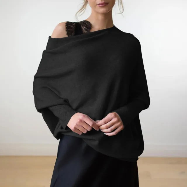 Solid Color Round neck Comfortable Temperament Knitted Sweater Black - Shop at LoveMi