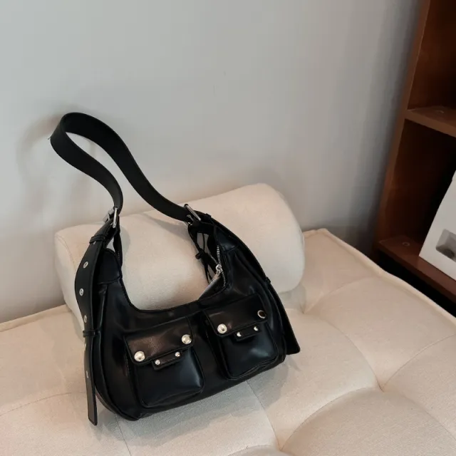 Special interest Design Locomotive Style New High Sense Fashion Ins One Shoulder Bag Black - Shop at LoveMi