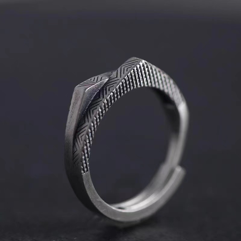 Retro Retro Double-layer Carved Mountain Geometric Open Ring
