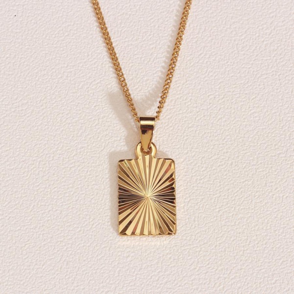 Stainless Steel Square Batch Flower Pendant Necklace