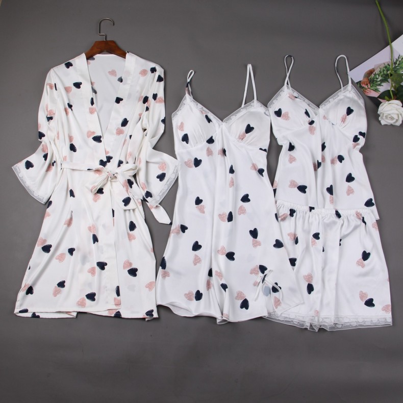 Silk Slip Nightdress Cute Printed Pajamas Suit