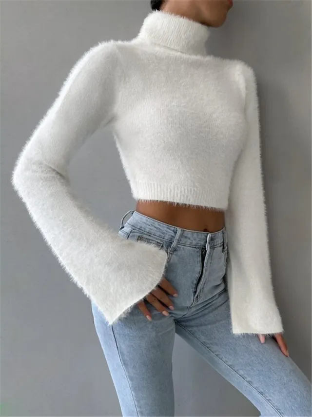 Women's European And American Turtleneck Sweater White - Shop at LoveMi