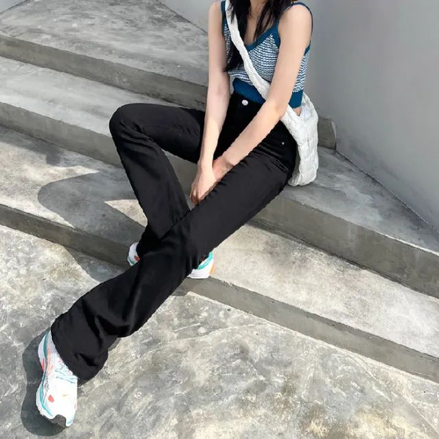 Women's Fashion Skirt High Waist Bootcut Jeans Black And Long - Shop at LoveMi