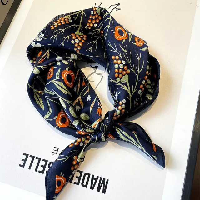Three dimensional Flower Silk Scarf For Women New Navy Blue - Shop at LoveMi