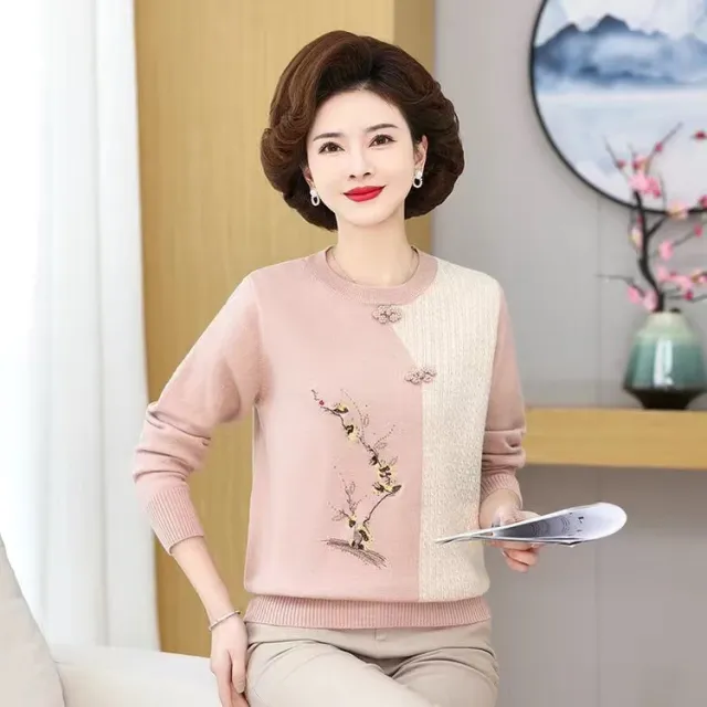Young Mothers' Clothing Bottoming Shirt Retro Style Middle aged And Elderly Women's Sweater Pink - Shop at LoveMi