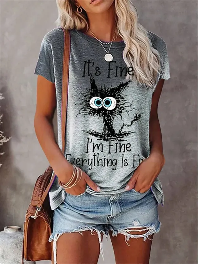 Women's 3D Animal Letter Print Loose Round Neck Tt02 4Xl - Shop at LoveMi